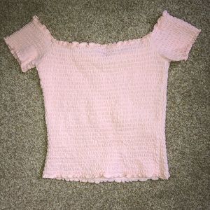 pink off the shoulder crop top